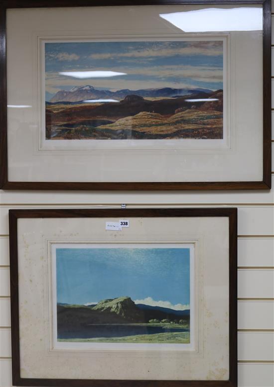 David Young Cameron, two colour prints of Scottish landscapes, signed in pencil 30 x 55cm and 30 x 42cm